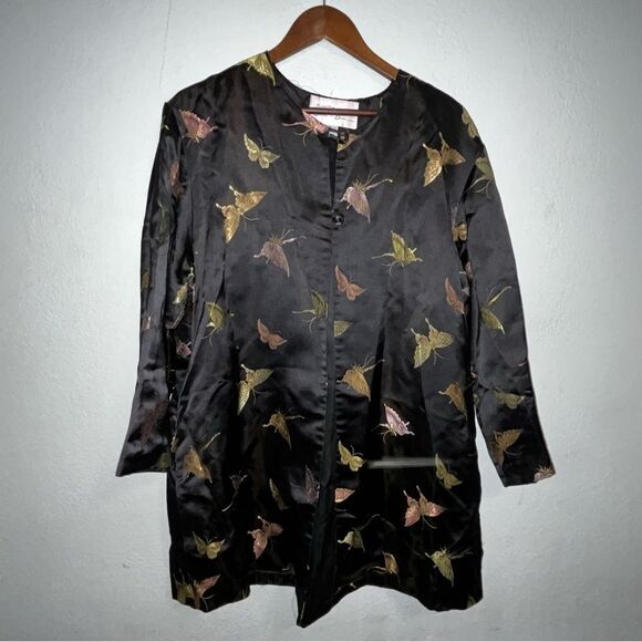 Women's Simone Chin Chin Butterfly Print Silk Kimono Blazer - Picture 2 of 8